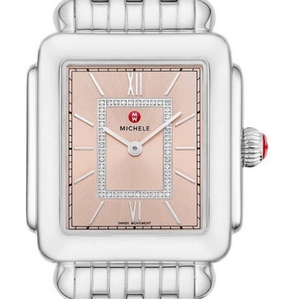 Stunning Michele Silver Watch with Pink Dial